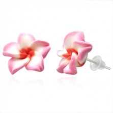 Náušnice z FIMO hmoty - ružovo biely kvet