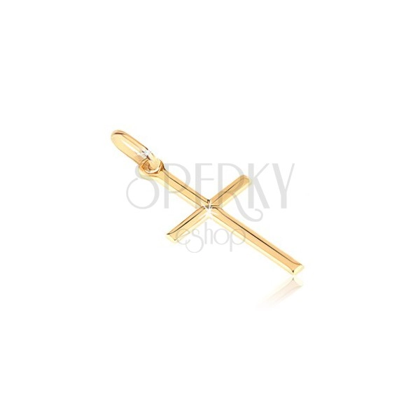 Zlatý prívesok 585 - malý lesklý kríž s gravírovaným X