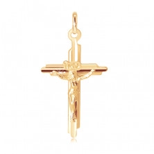 Zlatý prívesok 585 - kríž s vyhĺbenými cípmi a trojrozmerným Ježišom