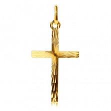 Prívesok zo zlata 14K - veľký latinský kríž, lúčovité zárezy