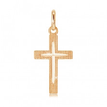 Prívesok zo zlata 14K - latinský trblietavý krížik s úzkym zárezom