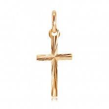 Zlatý prívesok 585 - kríž s predĺženým ramenom a členitým povrchom