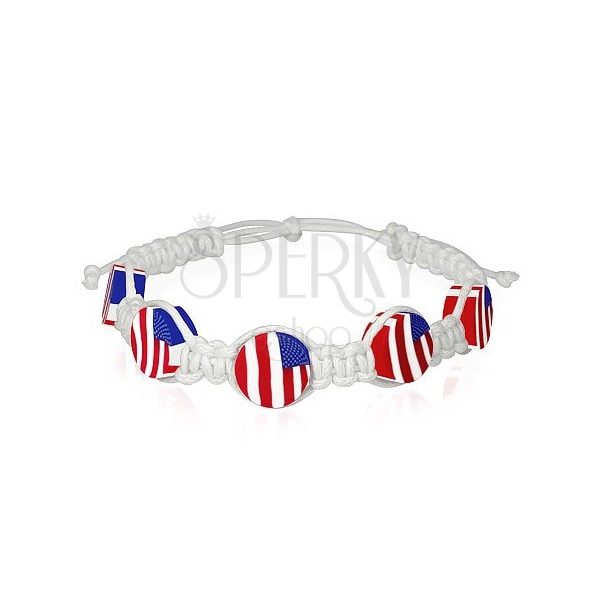 Pletený šnúrkový náramok na ruku bielej farby - vlajka USA