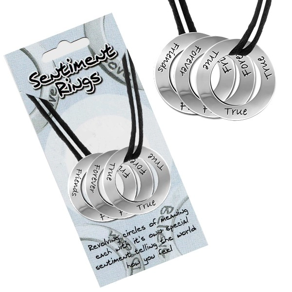 E-shop Šperky Eshop - Čierna šnúrka na krk a tri obrúčky s gravírovaním "True, Friends, Forever" AC12.21