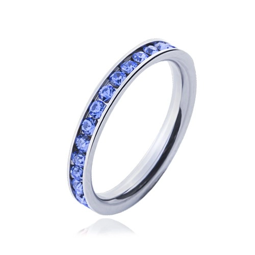 Prsteň z chirurgickej ocele - svetlo-modré kamienky - Veľkosť: 50 mm