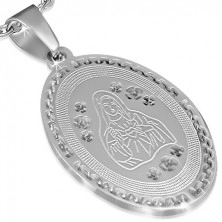 Oválny oceľový medailón - Panna Mária, grécky kľúč