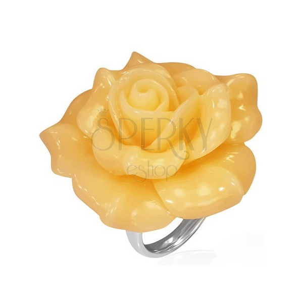 Oceľový prsteň - žltá rozkvitnutá ruža, živica