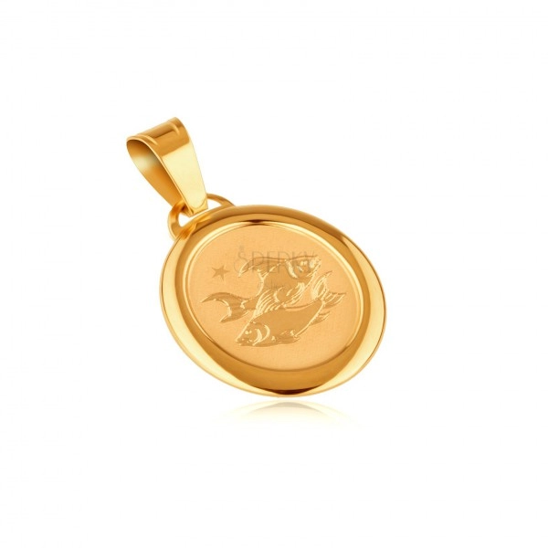 Zlatý prívesok 585 - matná známka s gravírovaným symbolom RYBY