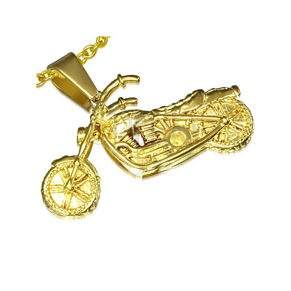 Prívesok z ocele zlatej farby, 3D motorka