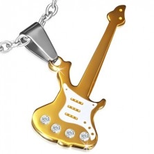 Oceľový prívesok zlatej farby, elektrická gitara zdobená zirkónmi