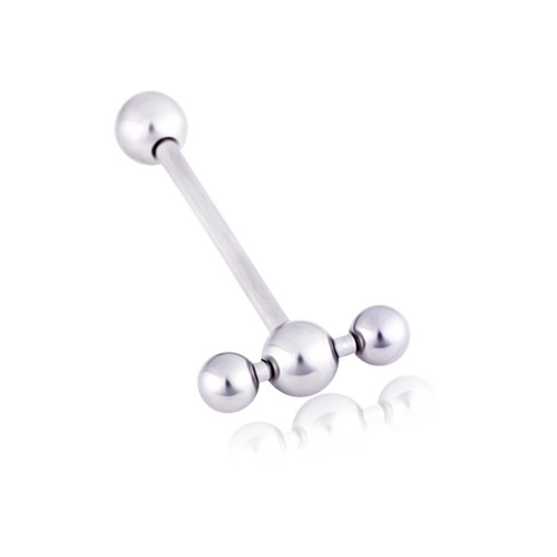 Oceľový piercing do ucha - dvojitý barbell - Dĺžka piercingu: 19 mm