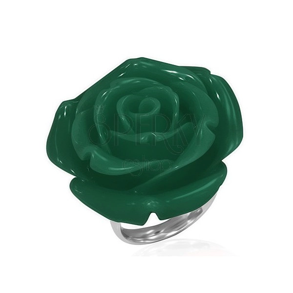 Prsteň z chirurgickej ocele - zelená ruža, živica