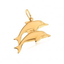Zlatý prívesok 585 - dva zrkadlovolesklé vyskakujúce delfíny 