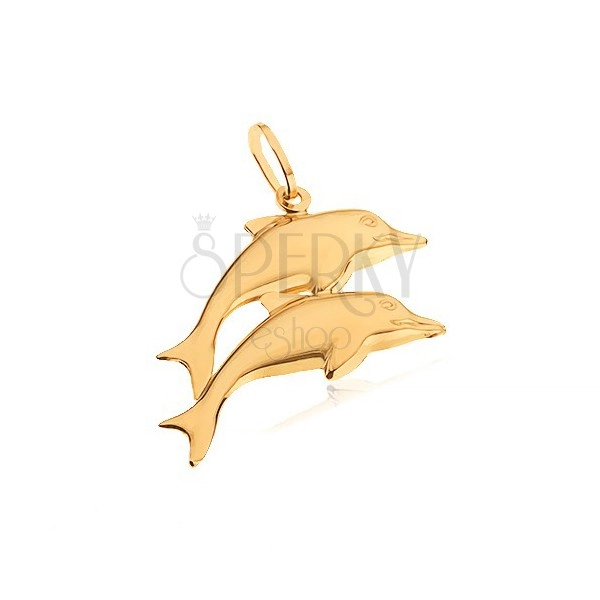 Zlatý prívesok 585 - dva zrkadlovolesklé vyskakujúce delfíny 