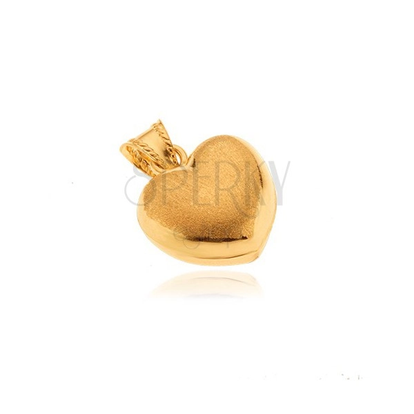 Matný prívesok zo zlata 14K - priestorové pravidelné srdce