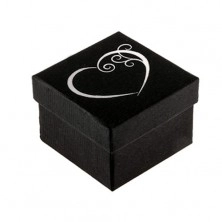 Čierna krabička na prsteň, kontúra srdca striebornej farby