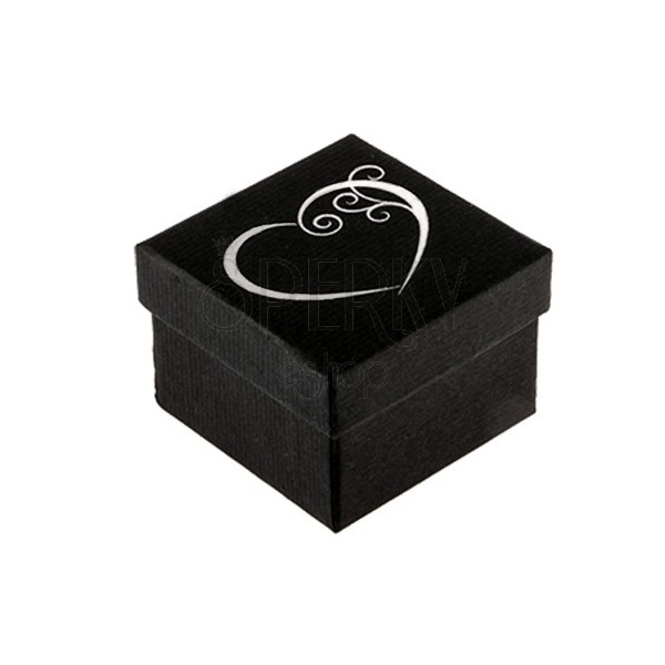 Čierna krabička na prsteň, kontúra srdca striebornej farby