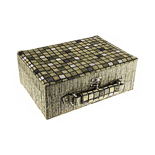 Zelená štvorčeková šperkovnica, tvar kufríka s rúčkou