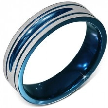 Anodizovaný prsteň strieborno-modrej farby z chirurgickej ocele