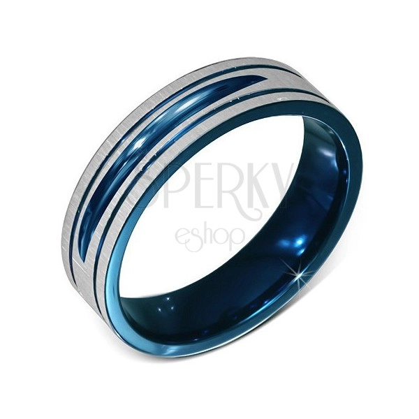 Anodizovaný prsteň strieborno-modrej farby z chirurgickej ocele