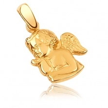 Zlatý prívesok 585 - anjelik podopierajúci si rukou hlavu, plastický