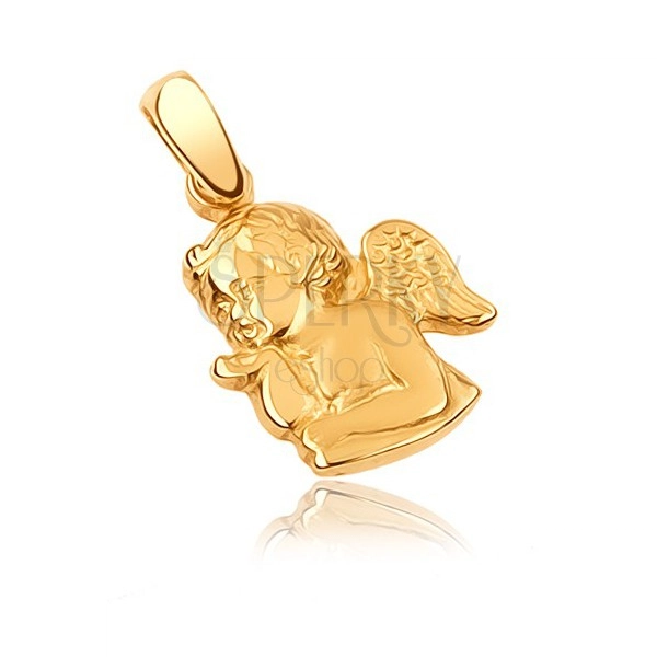 Zlatý prívesok 585 - anjelik podopierajúci si rukou hlavu, plastický