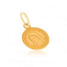 Zlatý prívesok 585 - plochý medailón, okrúhly, Panna Mária, grécky vzor