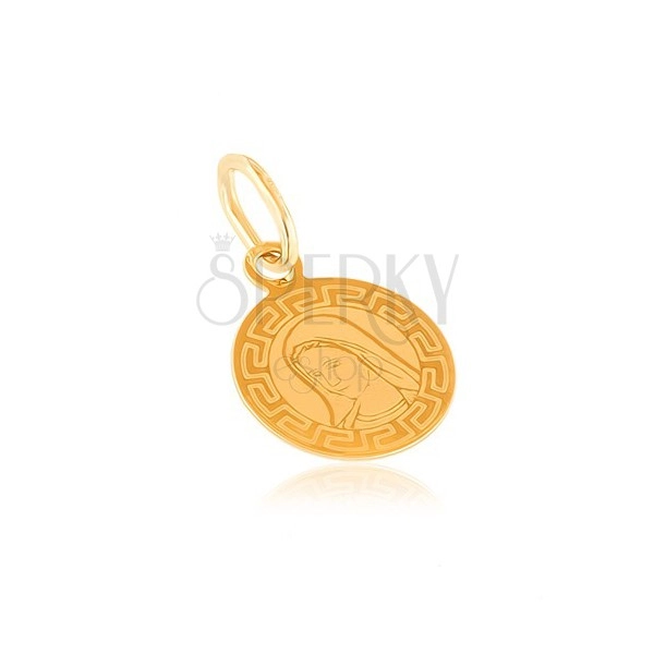 Zlatý prívesok 585 - plochý medailón, okrúhly, Panna Mária, grécky vzor