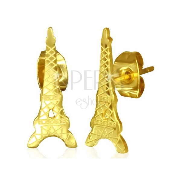 Zlaté puzetové náušnice z ocele - Eiffelova veža