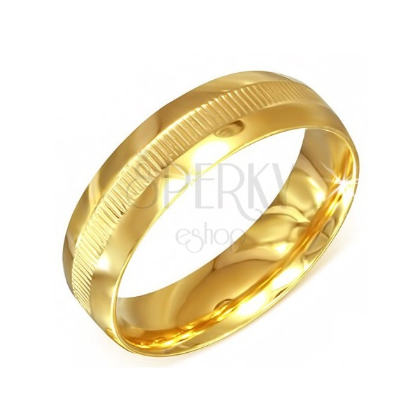 Prsteň zlatej farby z chirurgickej ocele s vrúbkovaným pásom