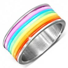 Oceľový prsteň s farebnými gumenými prúžkami