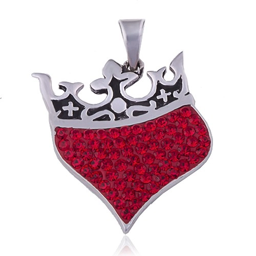 Prívesok zo striebra 925 - srdce s kráľovskou korunou, červené zirkóny