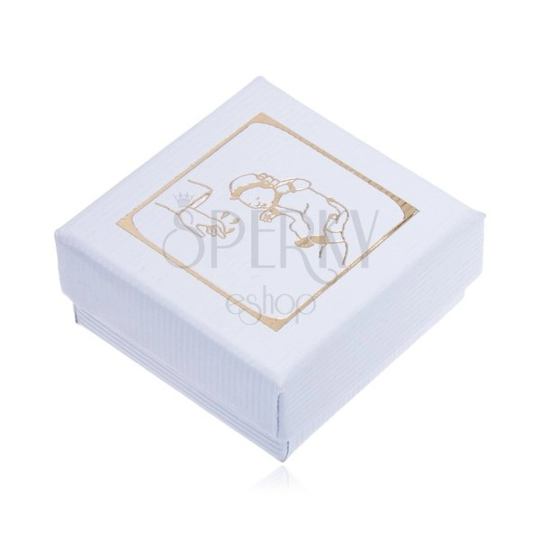 Darčeková krabička bielej farby, motív krstu zlatej farby
