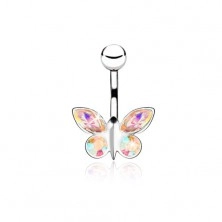 Oceľový piercing do pupku, zirkónový motýľ - rôzne farby