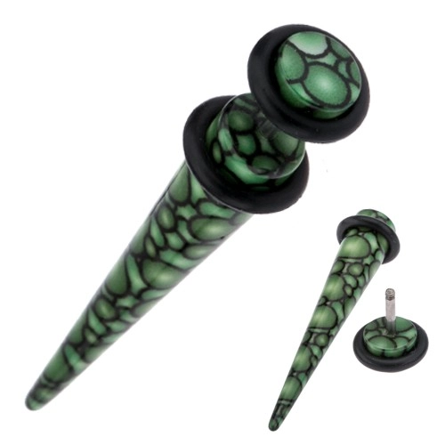 E-shop Šperky Eshop - Akrylový fake taper do ucha, zeleno-čierny guličkový vzor AA44.15