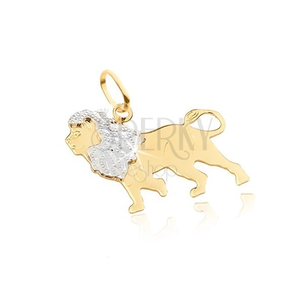 Zlatý prívesok 585 - plochý lesklý kráčajúci lev, dvojfarebný, gravírovaný 