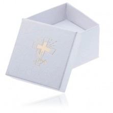 Biela krabička na šperk - kríž a holubica zlatej farby