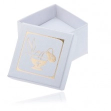Trblietavá biela darčeková krabička - džbán, kalich a holubica zlatej farby