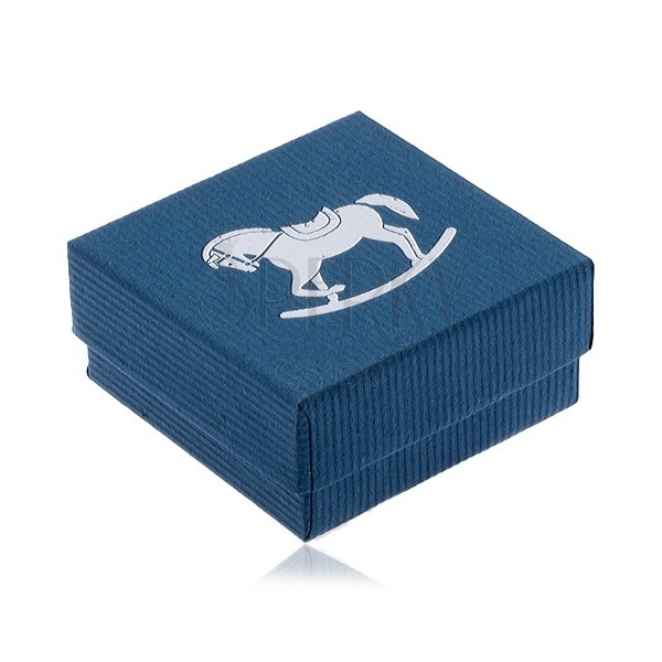 Modrá krabička na šperk, strieborný hojdací koník
