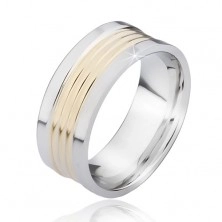 Dvojfarebný oceľový prsteň so zaoblenými pásmi zlatej farby