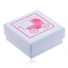 Biela vrúbkovaná krabička na šperk s ružovým dobovým kočíkom
