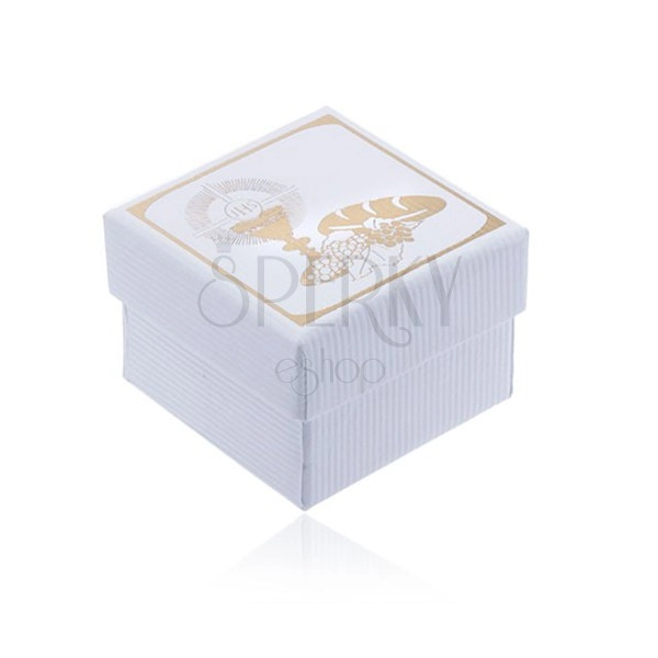 Biela krabička na prsteň s motívom 1. svätého prijímania - vrúbkovaná