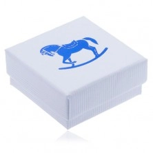 Biela vrúbkovaná darčeková krabička, modrý hojdací koník