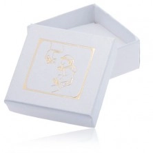 Lesklá biela krabička na náušnice, motív krstu zlatej farby