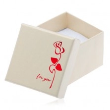 Lesklá krémová krabička na prsteň, červený kvet, For you