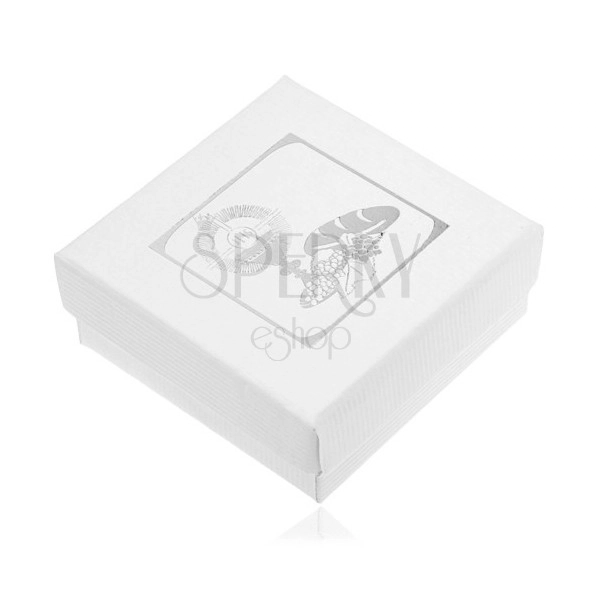 Biela darčeková krabička so strieborným motívom 1. svätého prijímania