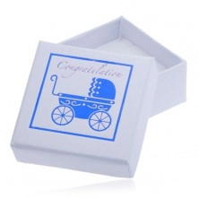 Biela darčeková krabička na šperk - modrý detský kočík