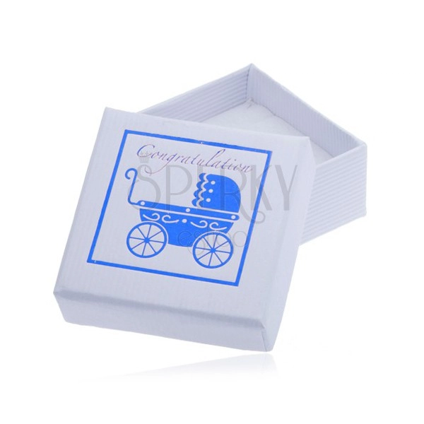 Biela darčeková krabička na šperk - modrý detský kočík