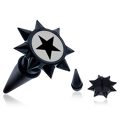 E-shop Šperky Eshop - Čierny fake taper do ucha s ostňami a čiernou hviezdou PC36.12
