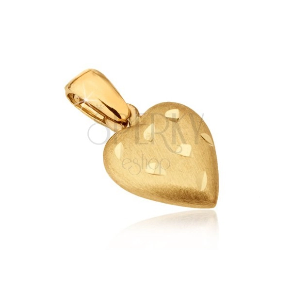 Zlatý prívesok 585 - priestorové srdce so saténovým povrchom, ryhy